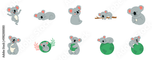 Cute Koala Bear Characters Set