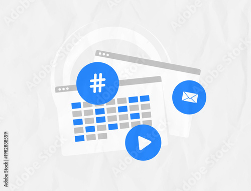 Social media scheduling tool for automated content publishing and campaign management. Social media scheduling improves post automation and content workflow for digital marketing vector illustration