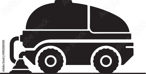Black road roller, road construction vehicle, asphalt compactor, heavy equipment icon