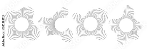 Set of sunburst shapes with thin lines. Abstract  light rays pattern