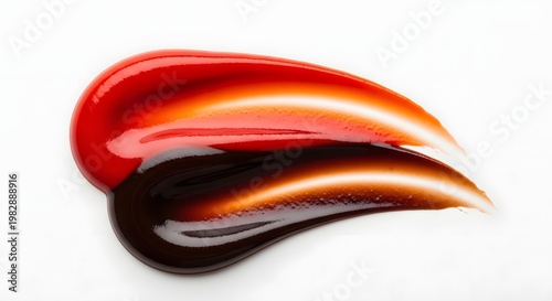 Abstract swirl of red and brown liquid paint isolated on white background