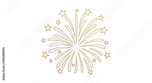 Golden fireworks explosion with stars on transparent background