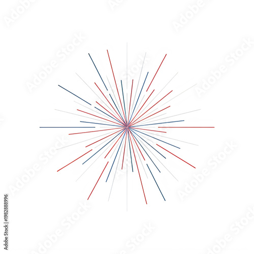 Red and blue lines radiating from a central point on transparent background