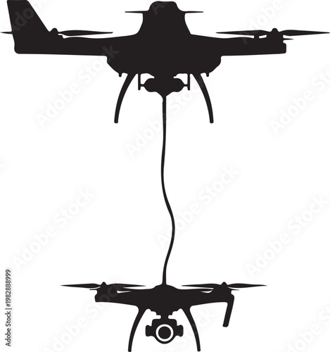Drone, tethered drone, aerial vehicle, connected UAV, black silhouette