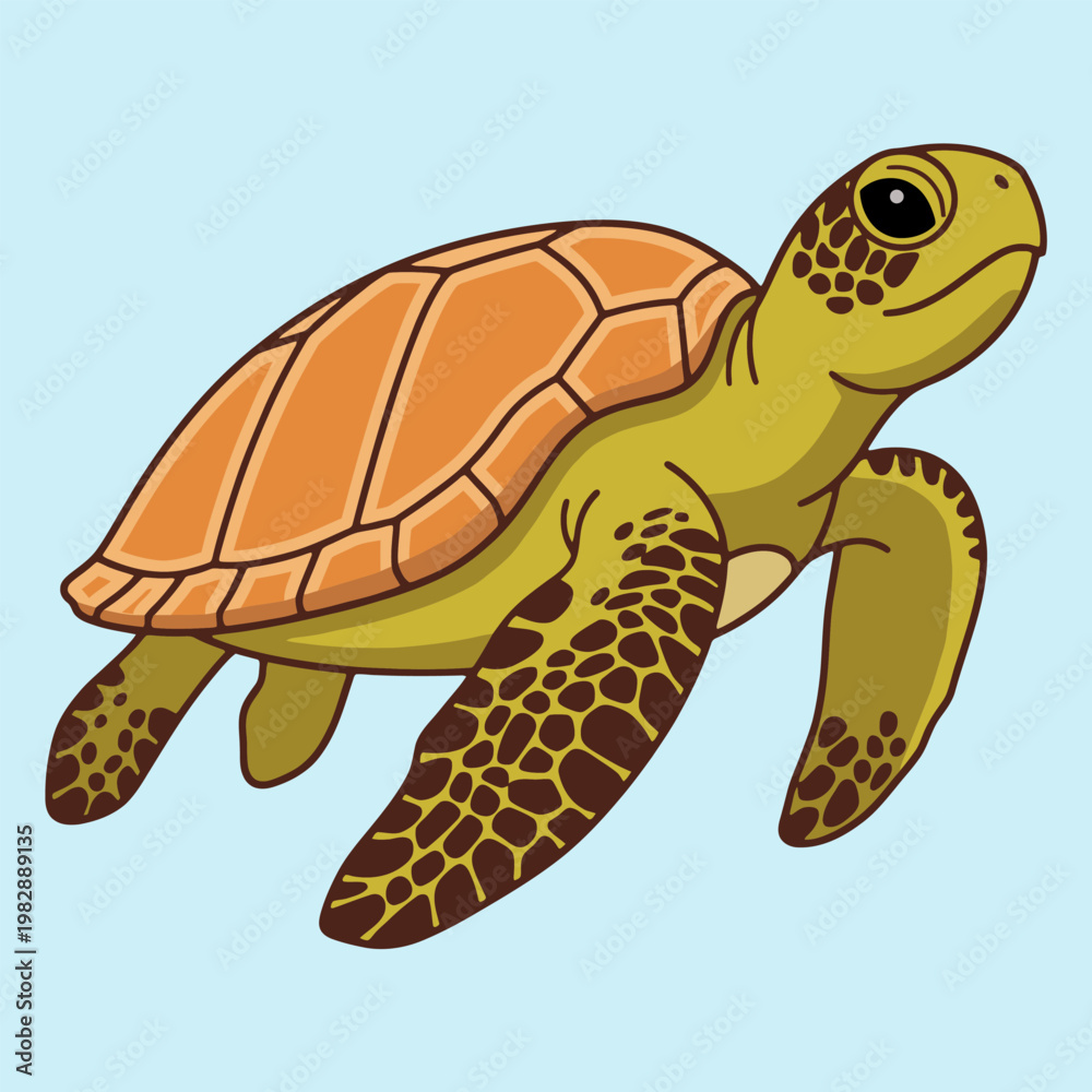 Fototapeta premium Green Sea Turtle Swimming in Flat Design Vector Illustration