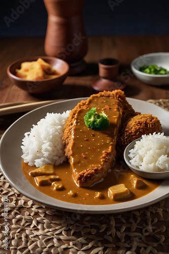 Japanese Chicken Katsu Curry, Crispy Fried Cutlet with Rich Curry Sauce and Rice, Authentic Japanese Comfort Food
