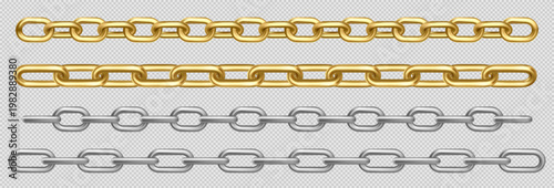 Metal chain of silver, steel or golden links set