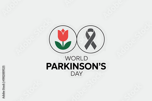 World Parkinsons Day awareness logo with tulip and gray ribbon