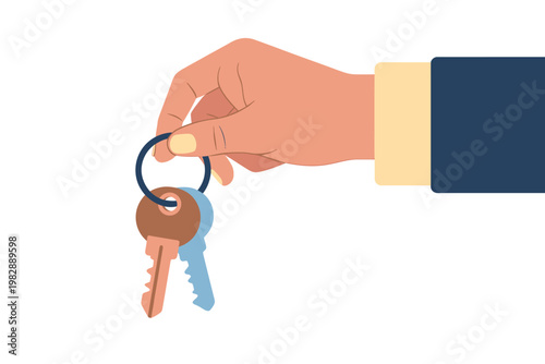 Hand holding two keys on a ring close up