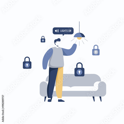 Person Turning on Light Switch in Modern Living Room