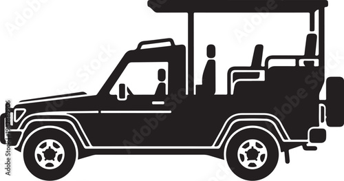 Black silhouette jeep, safari vehicle, off-road car, illustration