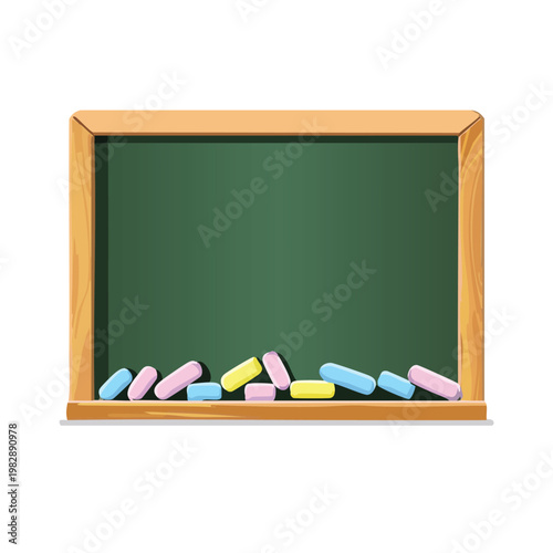 Green chalkboard with colored chalk illustration on white background