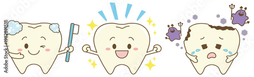 歯磨き　虫歯予防　歯のキャラクターイラスト　セット