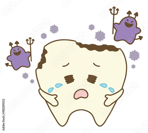 虫歯に悩む歯　キャラクターイラスト