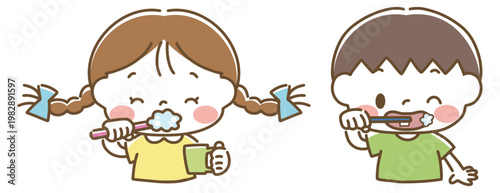 歯みがきををする　可愛い子どもたちのイラスト
