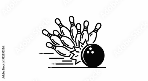 A bowling ball strikes pins with an explosion of motion and energy