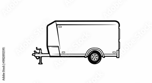 A minimalist line drawing depicts a closed utility trailer with a single wheel