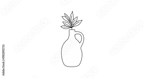 Minimalist line art illustration of a plant in a rustic vase, symbolizing nature's simplicity and sustainable home decor
