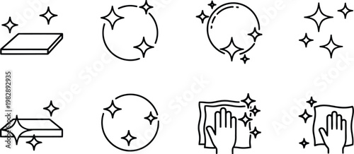 Sparkle and shine line icons for cleaning services and surface polishing conceptual design