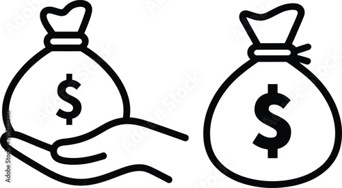 Illustration of two money bags with one being held by a hand