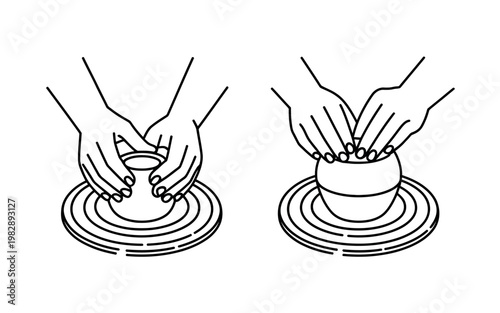 A person skillfully shapes clay on a pottery wheel with their hands.