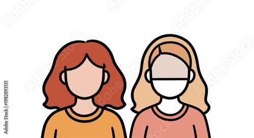 Two women with different hairstyles, one with red hair and another with blonde hair, depicted in a simple illustration style