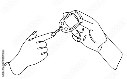 A hand pricking a finger with a lancet for a blood glucose test