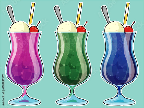 レトロ喫茶の彩りクリームソーダ 3色セット（メロン・ブルーハワイ・ストロベリー）