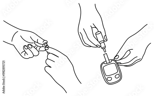 A person using a glucometer to test their blood sugar levels at home carefully.