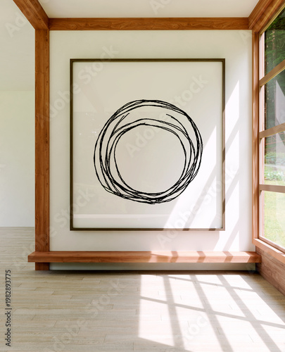 3D render, illustration Luxury modern living room interior,  realistic lighting, wide angle, contemporary furniture, clean lines, minimalist decor, elegant home design, large window