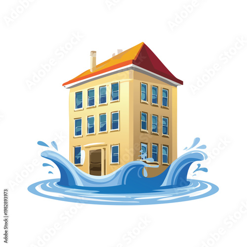 House flooding cartoon illustration isolated on white background