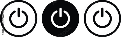 Three power button icons in different states of visibility and contrast