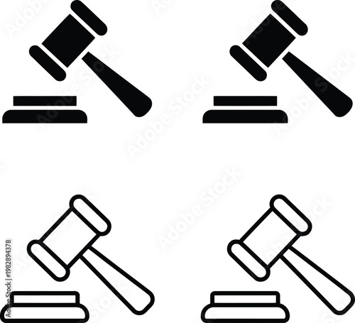 Four judicial gavel icons in different styles and shades