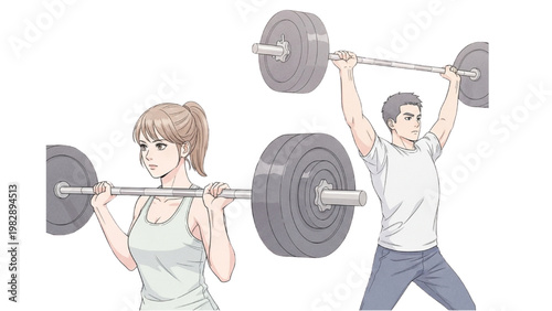 Man and woman lifting weights on transparent background PNG