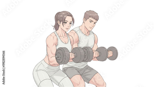 Two men lifting dumbbells in gym with transparent background PNG
