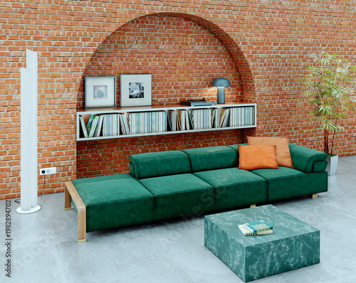 3D render, illustration Luxury modern living room interior,  realistic lighting, wide angle, contemporary furniture, clean lines, minimalist decor, elegant home design, large window