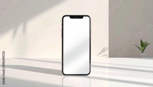 Smartphone on white table surface.