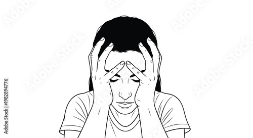 Distressed woman sketch a portrait of overwhelmed emotion and mental anguish