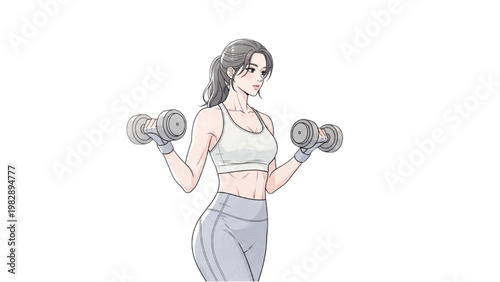 Woman lifting dumbbells in gym with fitness equipment on transparent background PNG