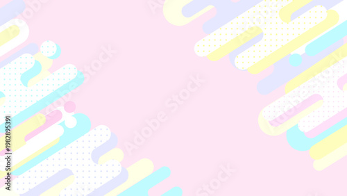 パステルピンクのメンフィス風シェイプが斜めに散りばめられたゆめかわいいポップ背景 SNSや広告向け 横長 16対9