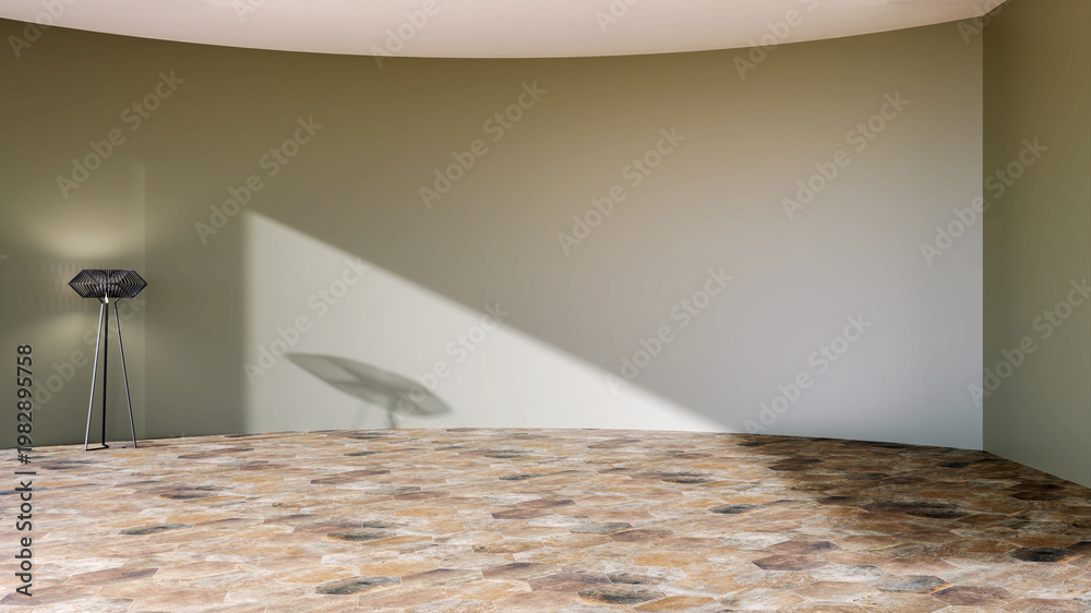 Obraz premium 3D render, illustration Luxury modern living room interior, realistic lighting, wide angle, contemporary furniture, clean lines, minimalist decor, elegant home design, large window
