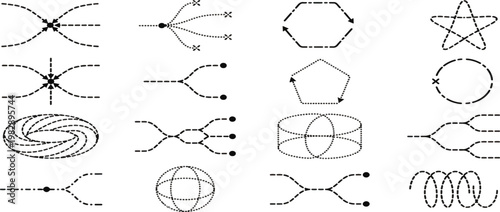Airplane line path icon. Vector illustration of air plane flight route with line trace isolated on white background
