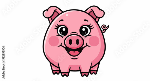 A cheerful pink cartoon pig with blush cheeks smiling in 4k video, ultra hd, for original content and commercial use.