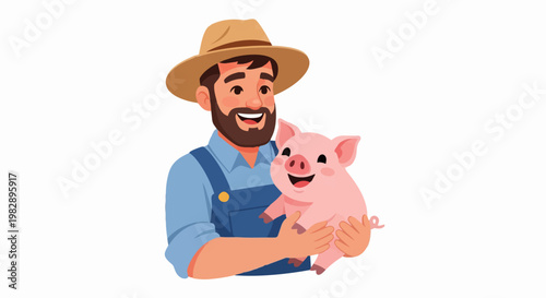 Man in hat holds pink piglet in 4k ultra hd original content for commercial use on farm