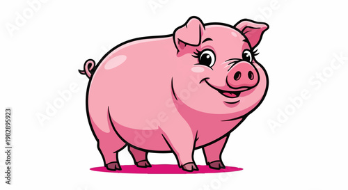 A cheerful pink pig in 4k video, ultra hd, smiling outdoors with original content for commercial use.
