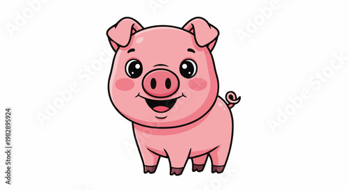 A cheerful pink pig with blush cheeks and a curly tail in 4k video ultra hd original content for commercial use