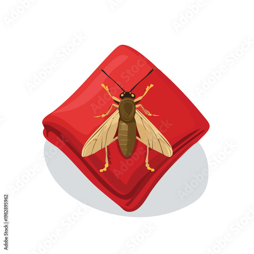 Insect illustration resting on a red surface isolated on white background