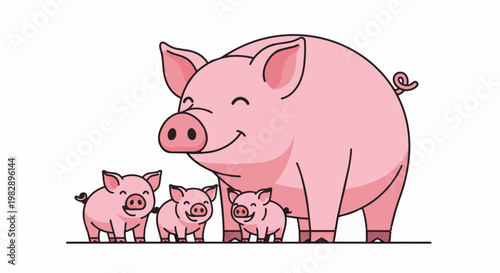 A happy mother pig and her adorable piglets in a field for 4k video and ultra hd original content for commercial use