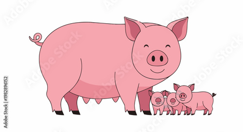 A happy pink pig with her adorable 4k video ultra hd piglets in original content for commercial use on a farm.