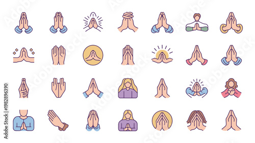 Praying Hands Icon Set 28 Faith Meditation Spiritual Vector Collection